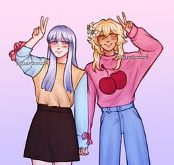 Ayaka and Lumine (Genshin Impact) - in casual outfits